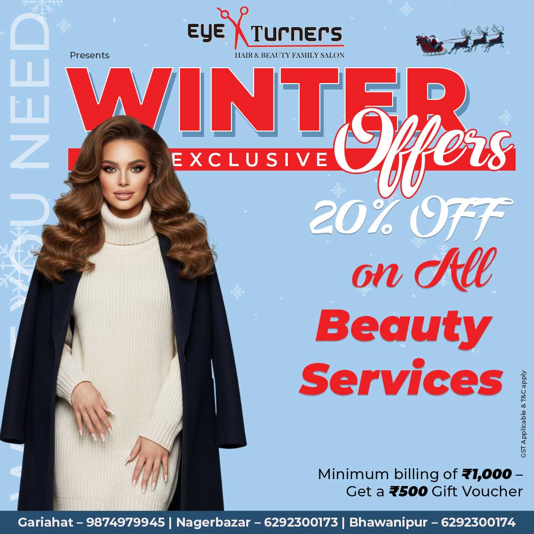 Beauty Services – 20% Off Eye Turners Winter Offer: Flat 20% OFF on all beauty services for winter season.